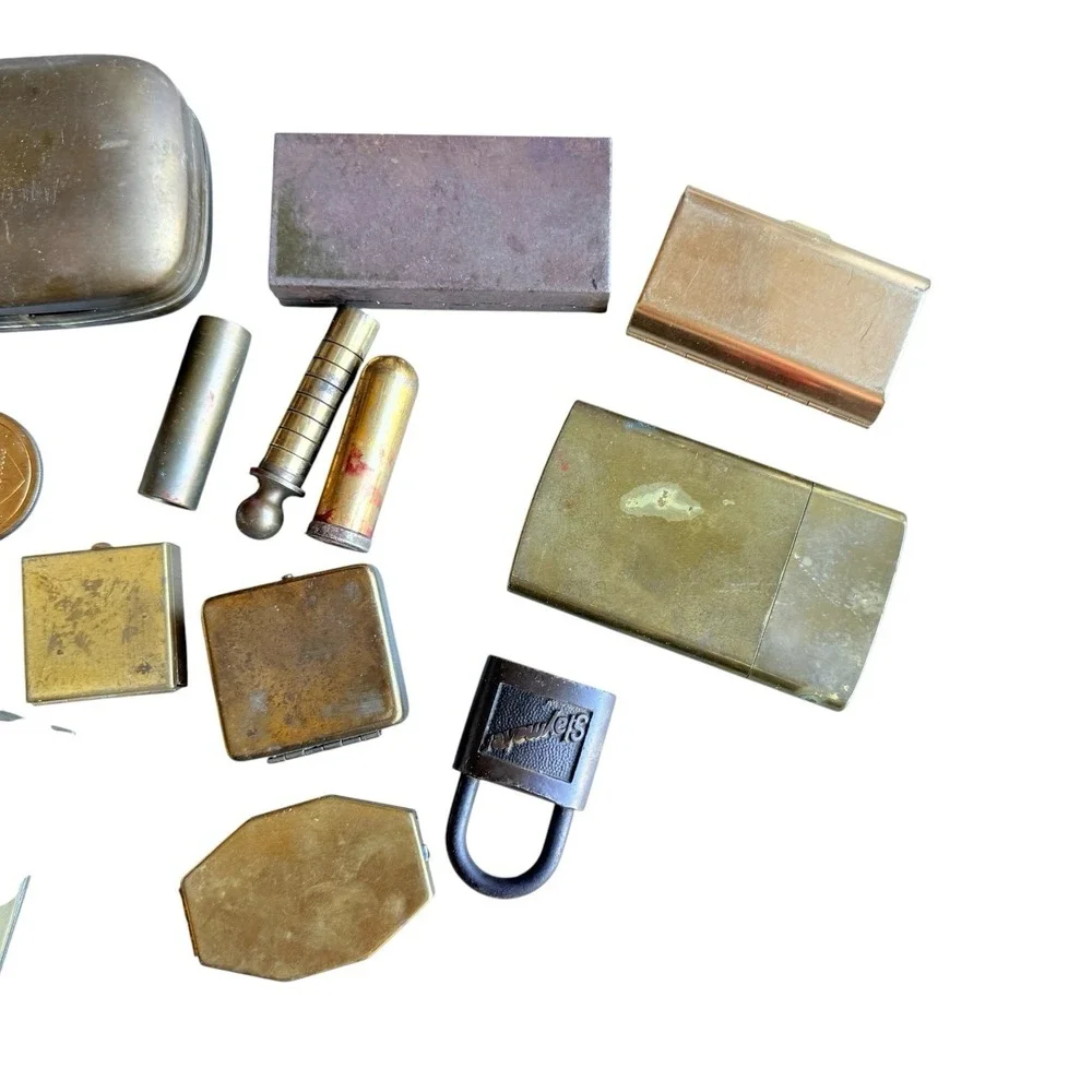 Vintage Brass Metal Cases & Accessories Lot MCM Estate